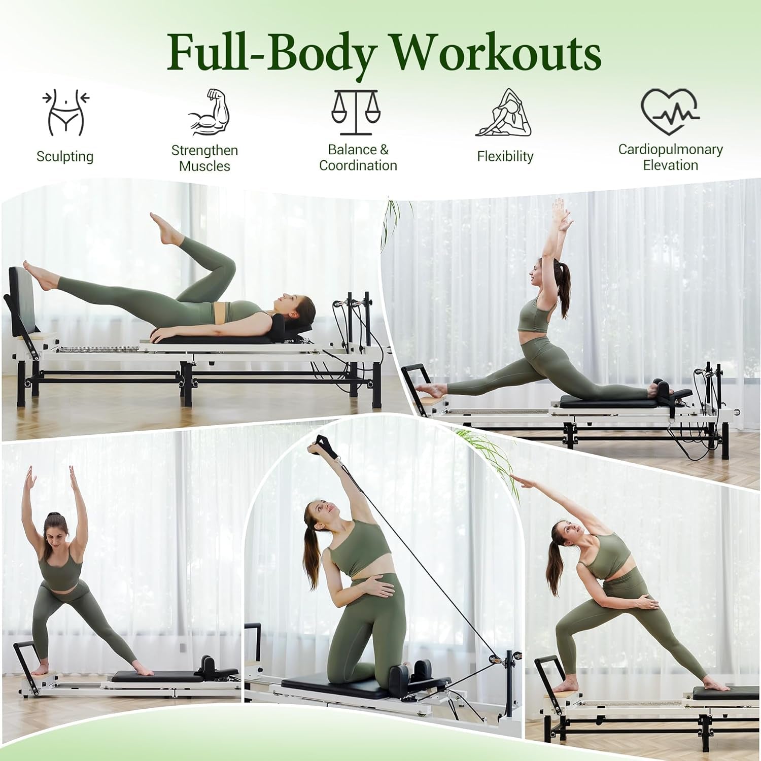 Pilates Reformer, 86" Foldable Reformer Pilates Machine with Adjustable Reformer Heights, Pilates Equipment with Music Wire Spings and Jump Boards