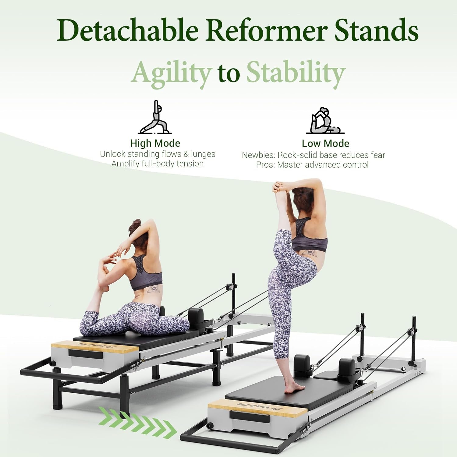 Pilates Reformer, 86" Foldable Reformer Pilates Machine with Adjustable Reformer Heights, Pilates Equipment with Music Wire Spings and Jump Boards