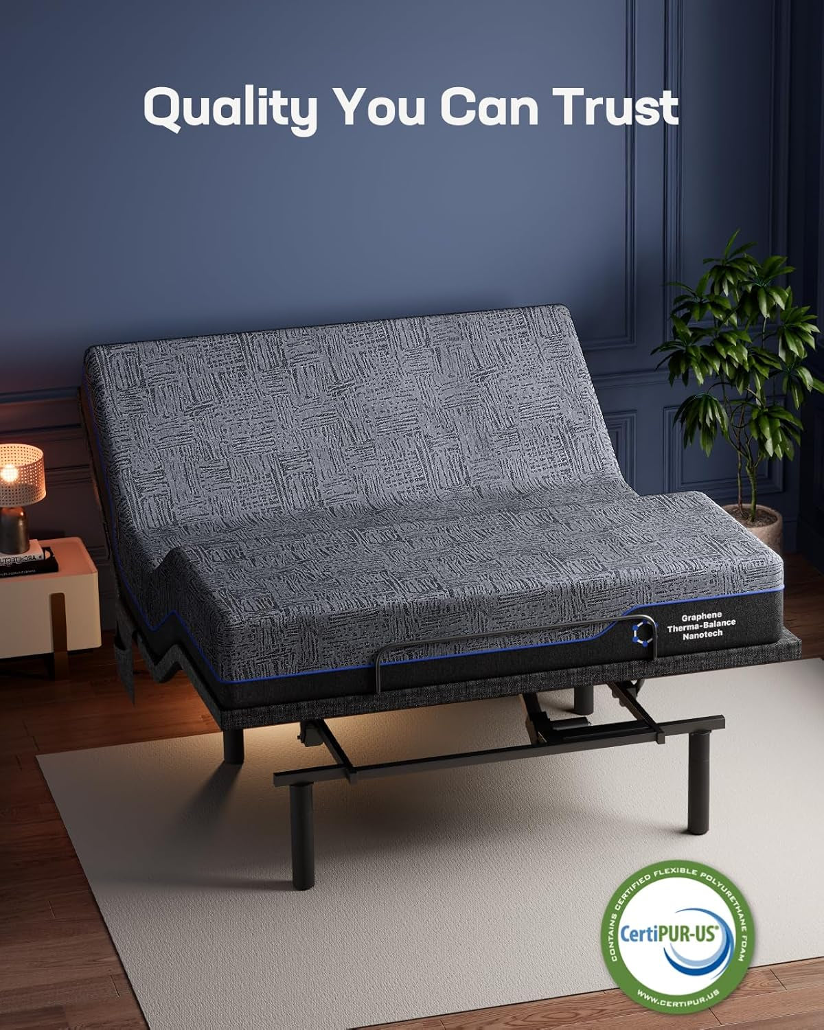 NS1 Massage Adjustable Base with Mattress Set, Queen Adjustable Bed Frame + 12-Inch Cooling Gel Memory Foam Mattress, Dual Motor Bed Frame with Wireless Remote, Certipur-Us Certified