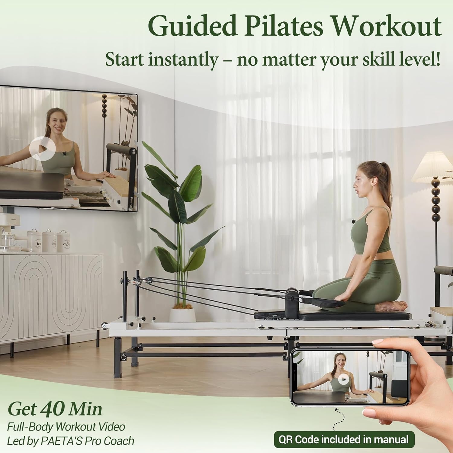 Pilates Reformer, 86" Foldable Reformer Pilates Machine with Adjustable Reformer Heights, Pilates Equipment with Music Wire Spings and Jump Boards