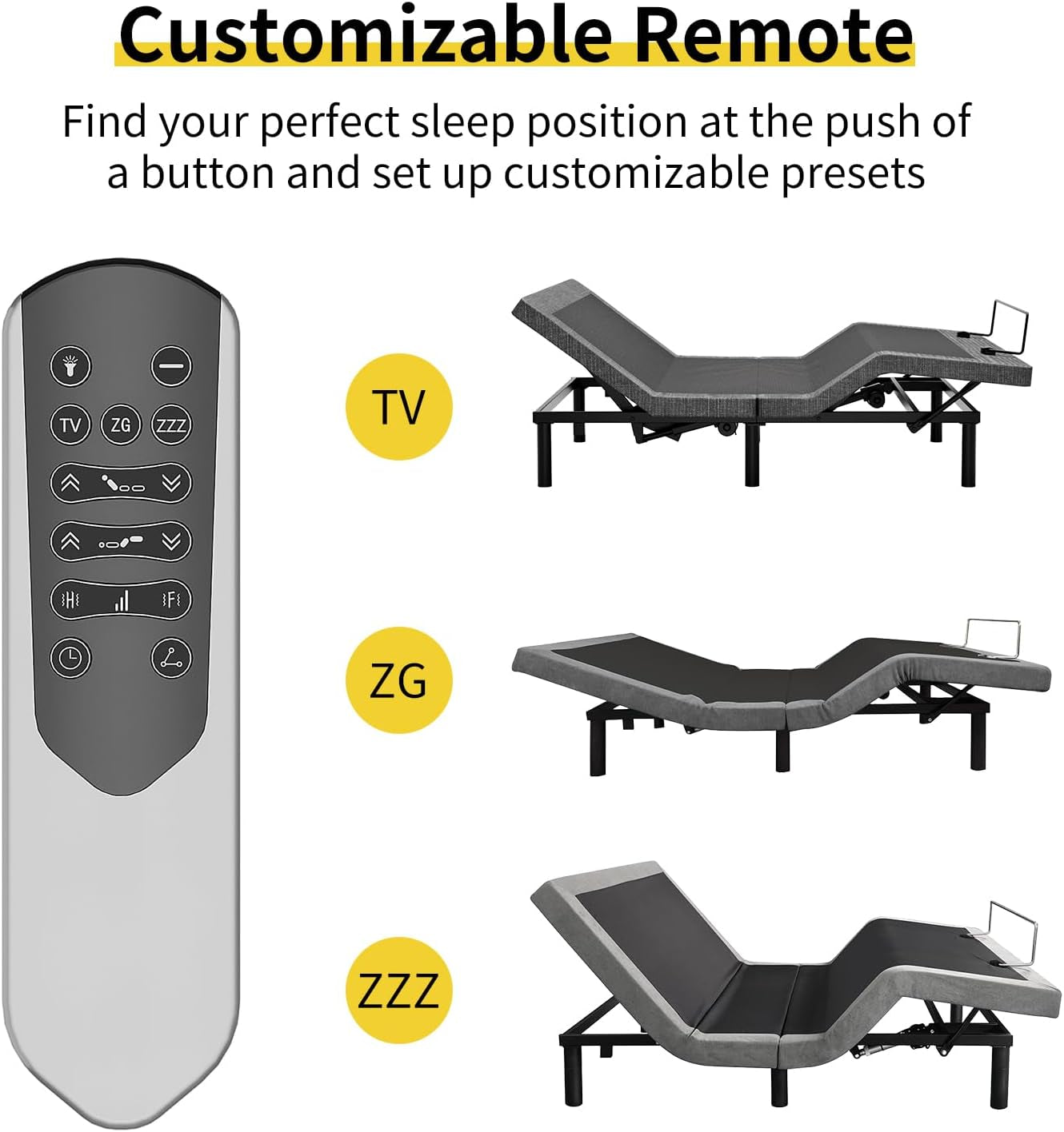 Full Size Smart Massage Bed Base, Electric Adjustable Frame with 6-Vibration Modes, Head & Foot Incline, 2 USB Ports, Flashlight, Storage Shelf & Remote