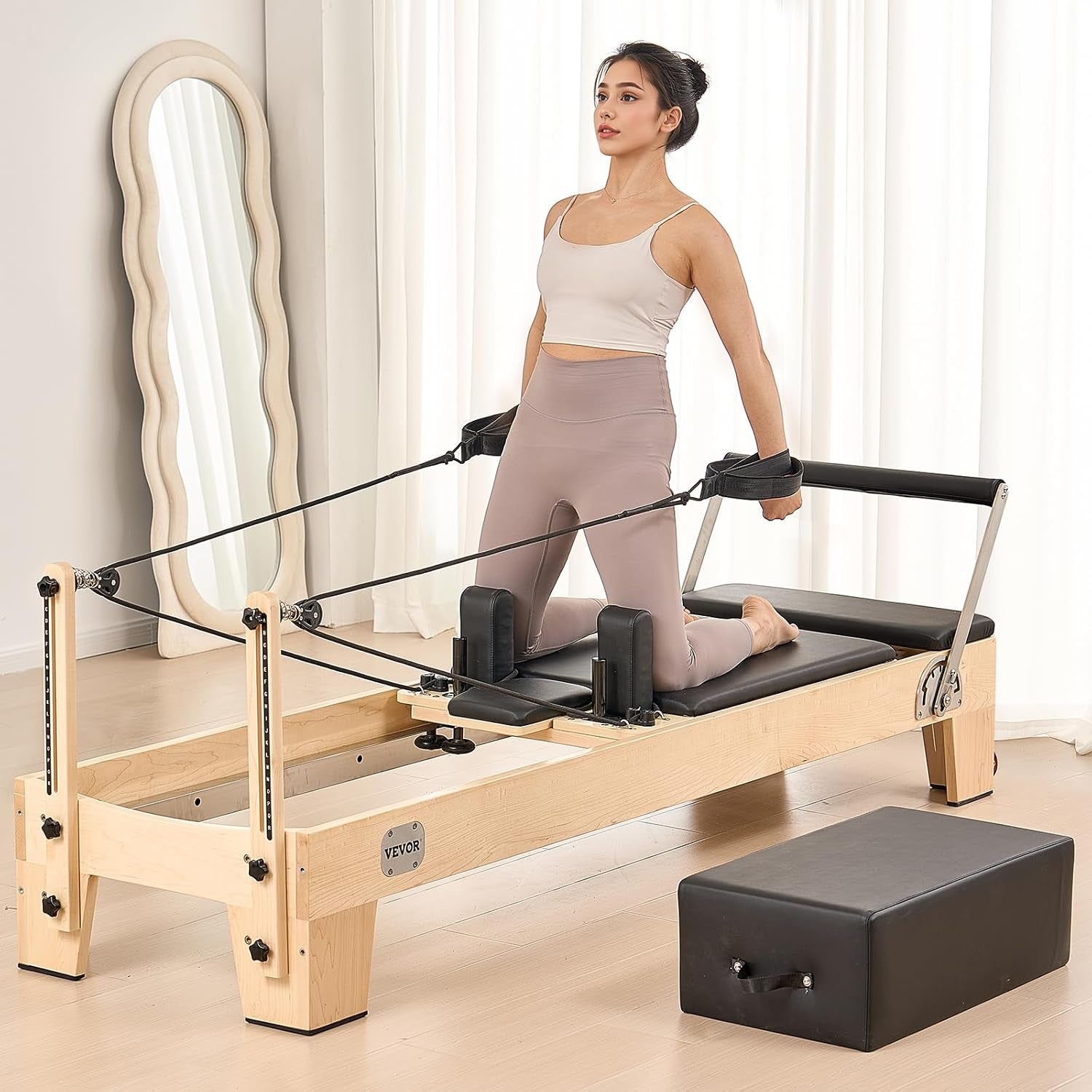 foldable Pilates Reformer, Pilates Workout Machine for Home Gym Studio Use, Pilates Bed with Dual Resistance- Spring & Cord, Reformer Set for Advanced Users and Beginners, up to 400 LBS
