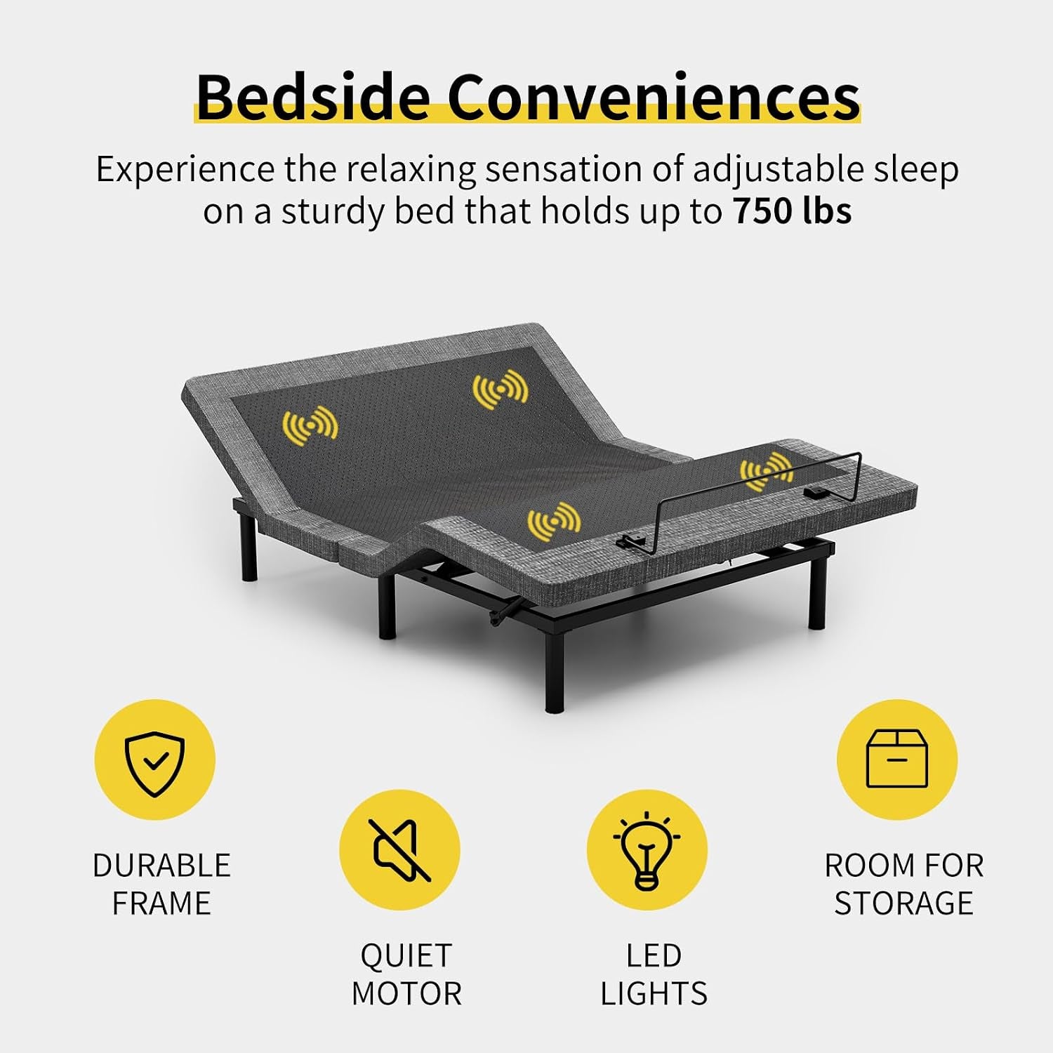 Full Size Smart Massage Bed Base, Electric Adjustable Frame with 6-Vibration Modes, Head & Foot Incline, 2 USB Ports, Flashlight, Storage Shelf & Remote
