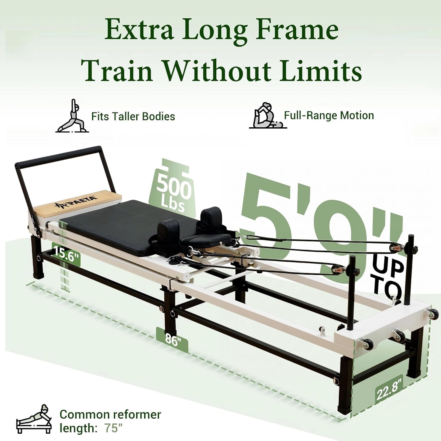 Pilates Reformer, 86" Foldable Reformer Pilates Machine with Adjustable Reformer Heights, Pilates Equipment with Music Wire Spings and Jump Boards