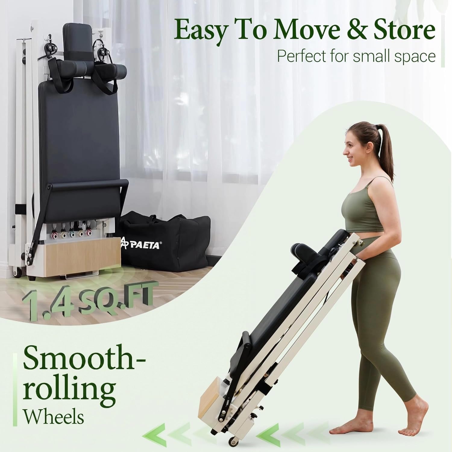 Pilates Reformer, 86" Foldable Reformer Pilates Machine with Adjustable Reformer Heights, Pilates Equipment with Music Wire Spings and Jump Boards