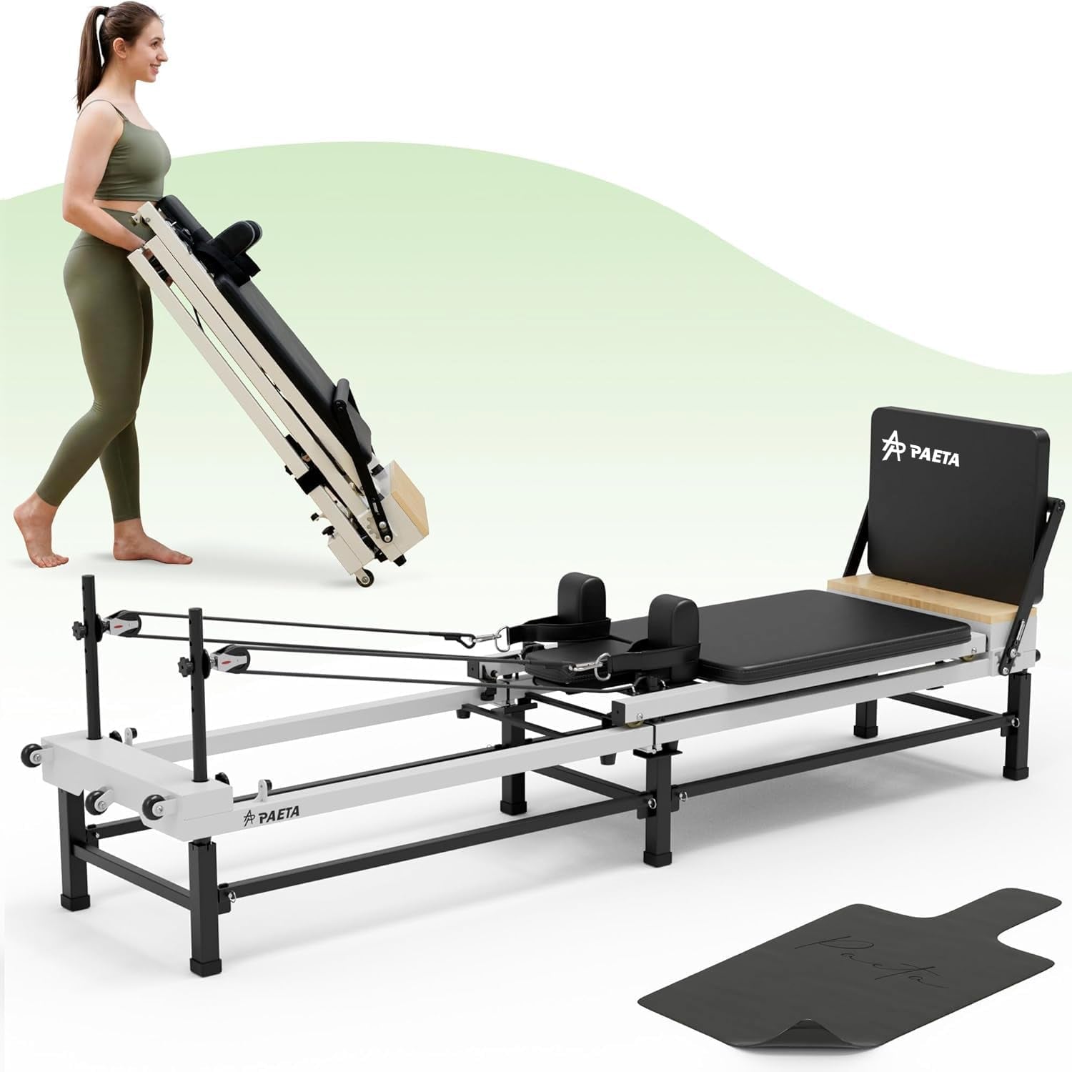 Pilates Reformer, 86" Foldable Reformer Pilates Machine with Adjustable Reformer Heights, Pilates Equipment with Music Wire Spings and Jump Boards