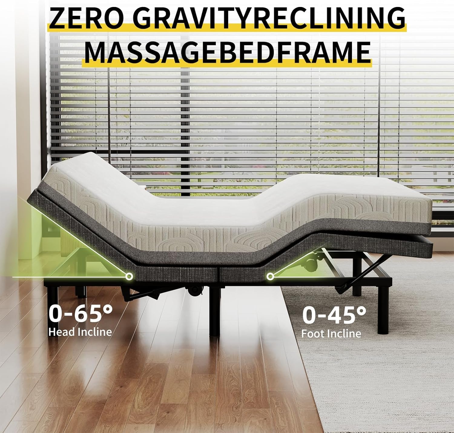 Full Size Smart Massage Bed Base, Electric Adjustable Frame with 6-Vibration Modes, Head & Foot Incline, 2 USB Ports, Flashlight, Storage Shelf & Remote