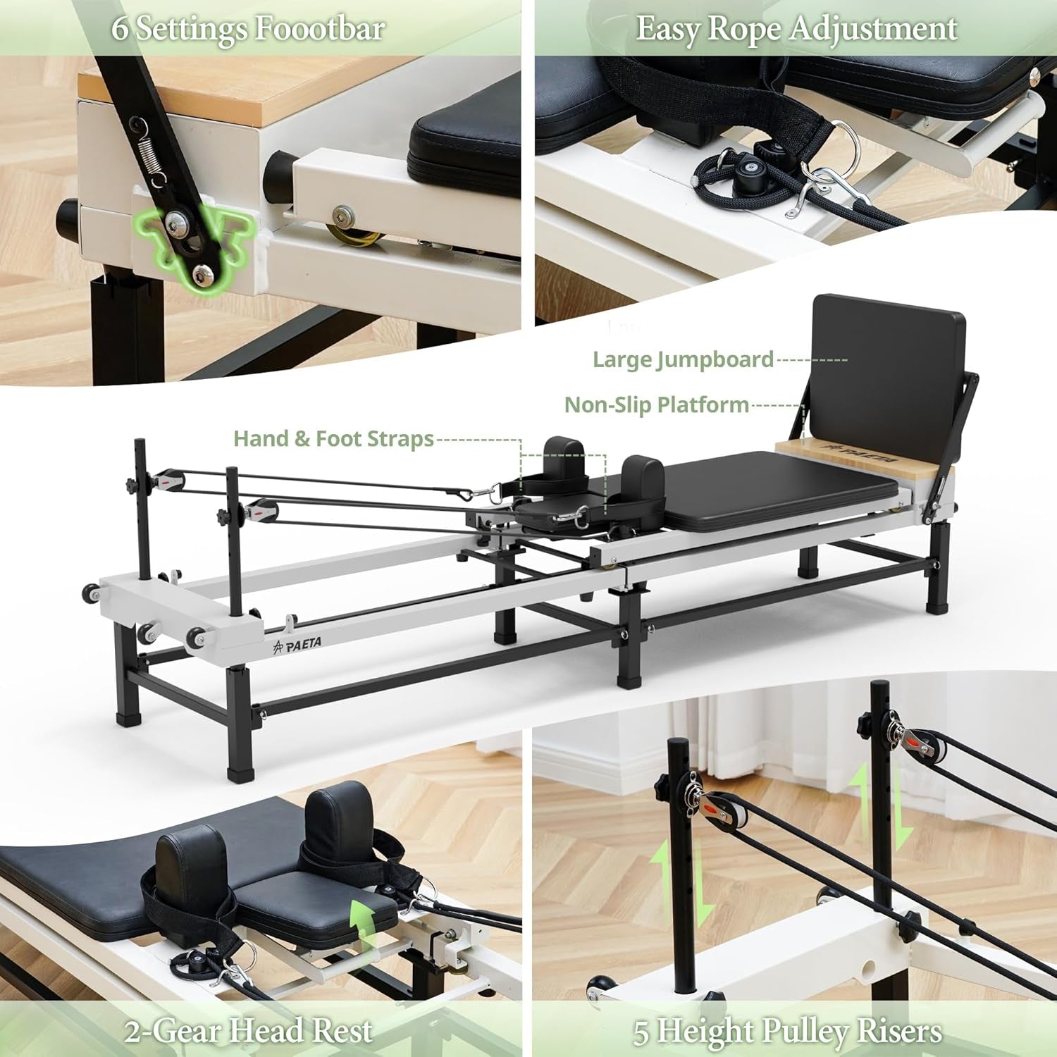Pilates Reformer, 86" Foldable Reformer Pilates Machine with Adjustable Reformer Heights, Pilates Equipment with Music Wire Spings and Jump Boards