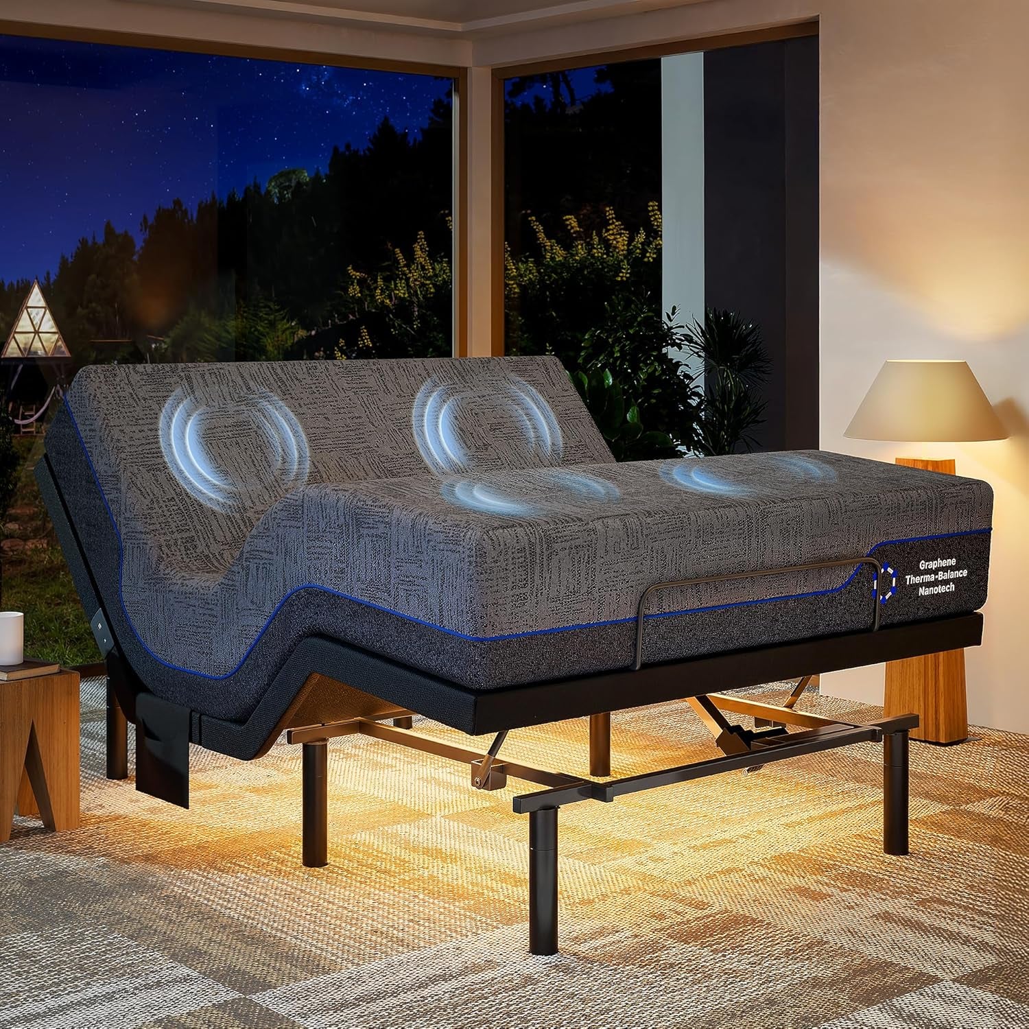 NS1 Massage Adjustable Base with Mattress Set, Queen Adjustable Bed Frame + 12-Inch Cooling Gel Memory Foam Mattress, Dual Motor Bed Frame with Wireless Remote, Certipur-Us Certified